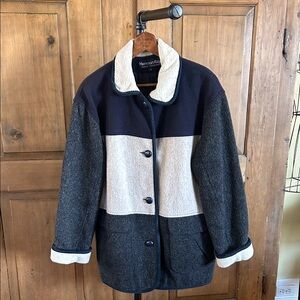 VINTAGE Herman Kay Colorblock Coat Sherpa Collar and Cuff